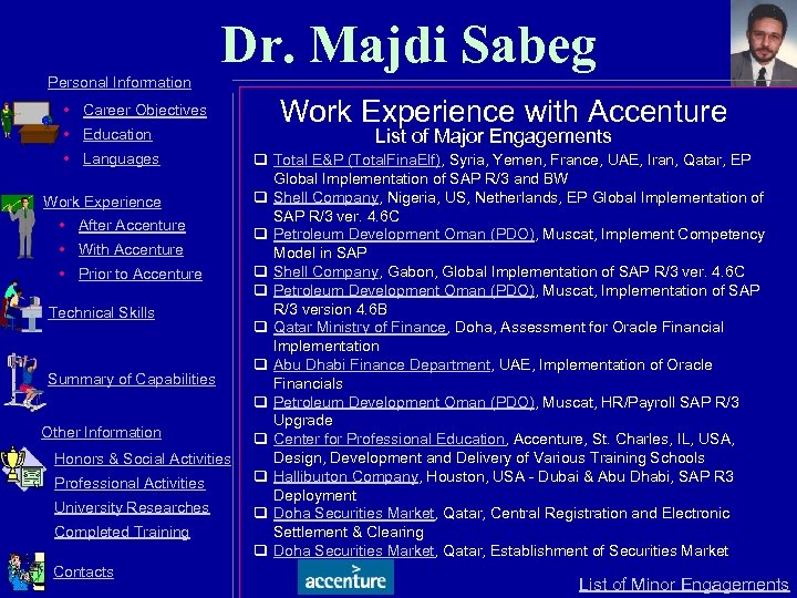 Dr. Majdi Sabeg Personal Information • Career Objectives • Education • Languages Work Experience