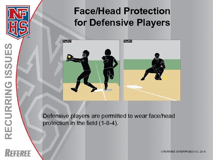 Face/Head Protection for Defensive Players Defensive players are permitted to wear face/head protection in
