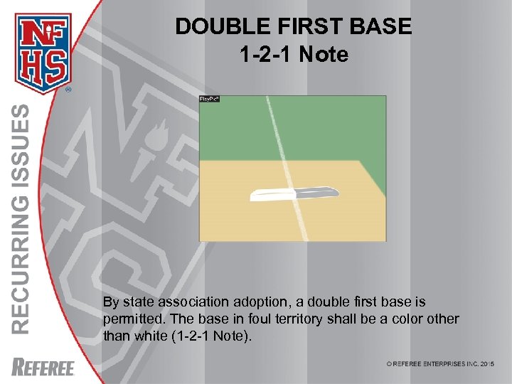 DOUBLE FIRST BASE 1 -2 -1 Note By state association adoption, a double first