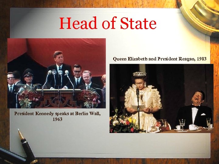 Head of State Queen Elizabeth and President Reagan, 1983 President Kennedy speaks at Berlin