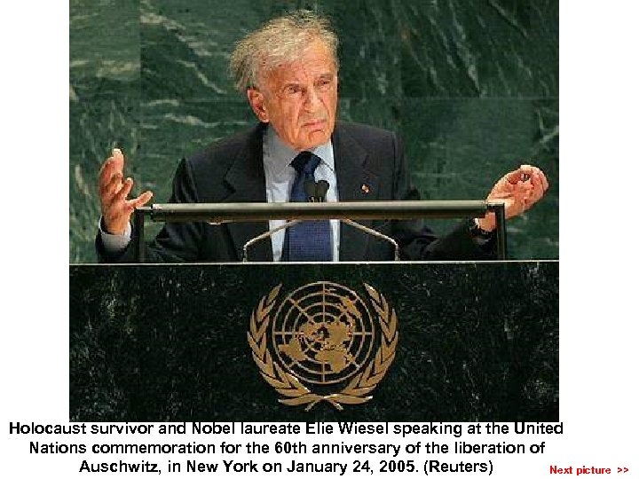 Holocaust survivor and Nobel laureate Elie Wiesel speaking at the United Nations commemoration for