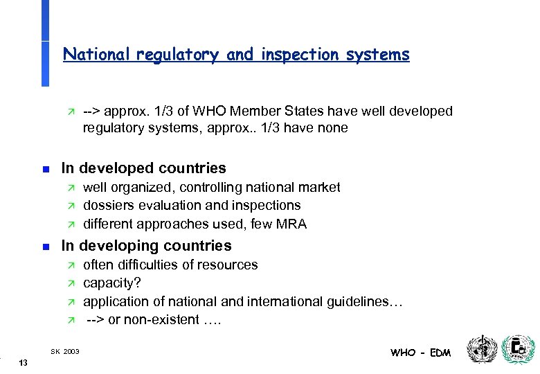 National regulatory and inspection systems ä n In developed countries ä ä ä n