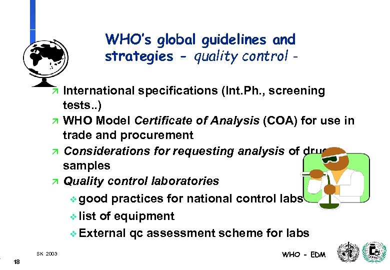 WHO’s global guidelines and strategies - quality control ä ä SK 2003 18 International