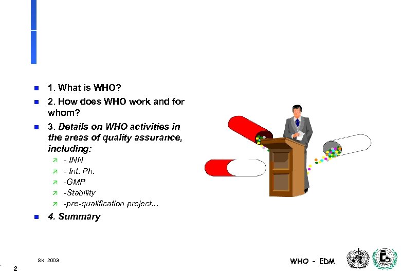 n 1. What is WHO? n 2. How does WHO work and for whom?