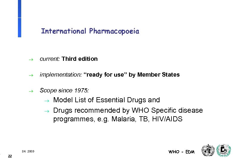 International Pharmacopoeia ® current: Third edition ® implementation: “ready for use” by Member States