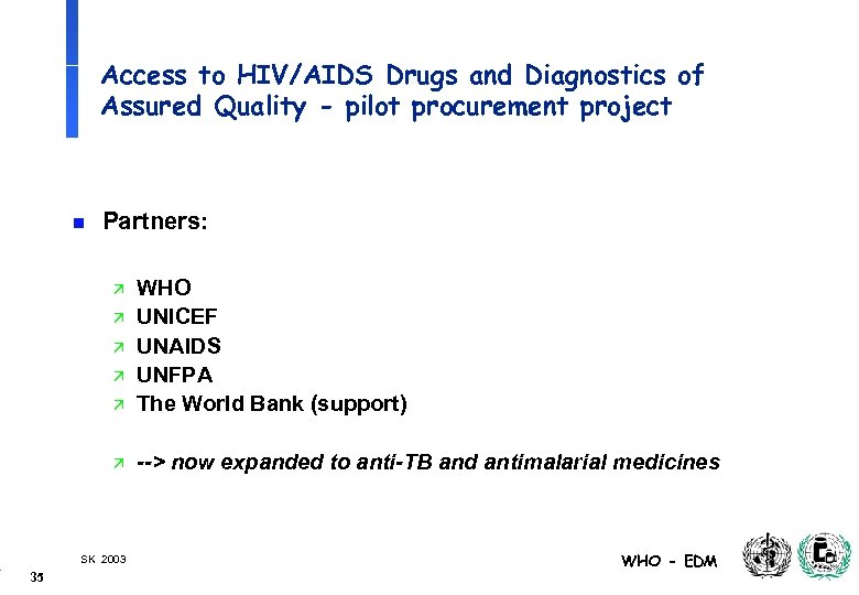 Access to HIV/AIDS Drugs and Diagnostics of Assured Quality - pilot procurement project n