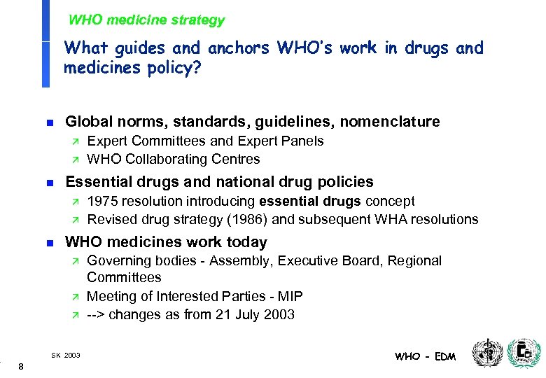 WHO medicine strategy What guides and anchors WHO’s work in drugs and medicines policy?