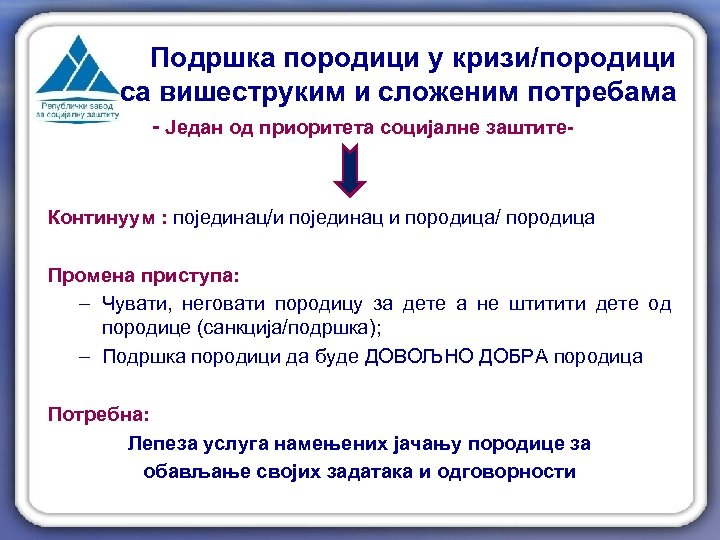 Подршка породици у кризи/породици са вишеструким и сложеним потребама - Један од приоритета социјалне