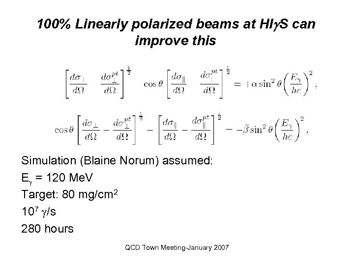 100% Linearly polarized beams at HIg. S can improve this Simulation (Blaine Norum) assumed: