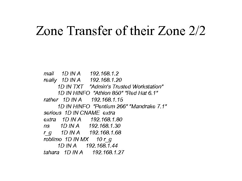Zone Transfer of their Zone 2/2 mail 1 D IN A 192. 168. 1.