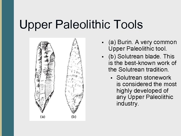 Upper Paleolithic Tools § § (a) Burin. A very common Upper Paleolithic tool. (b)