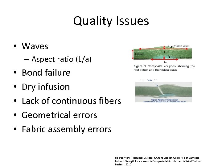 Quality Issues • Waves – Aspect ratio (L/a) • • • Bond failure Dry