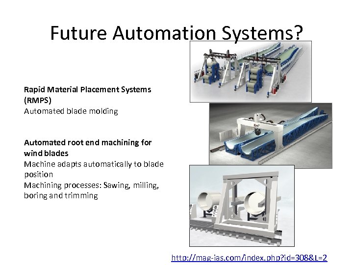 Future Automation Systems? Rapid Material Placement Systems (RMPS) Automated blade molding Automated root end