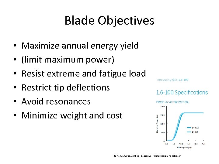 Blade Objectives • • • Maximize annual energy yield (limit maximum power) Resist extreme