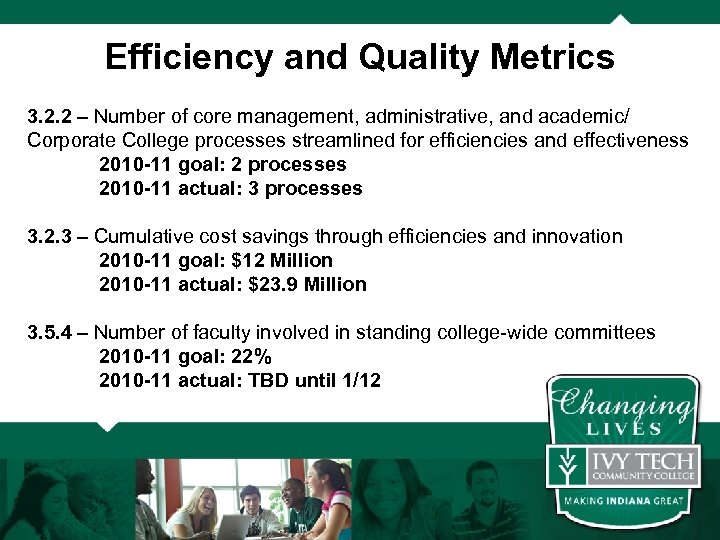 Efficiency and Quality Metrics 3. 2. 2 – Number of core management, administrative, and