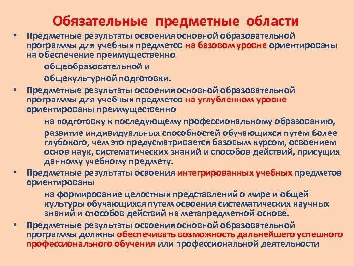 Предметы базового уровня. Предметные области в основной программе. Обязательные предметные области. Предметные Результаты освоения учебного предмета. Предметная область образовательной программы.