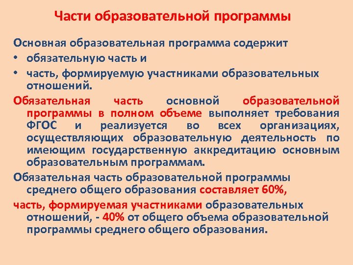 Основные общие образовательные программы. Образовательная программа содержит части. Части основной общеобразовательной программы. Основная образовательная программа содержит части. Обязательная часть общеобразовательной программы.