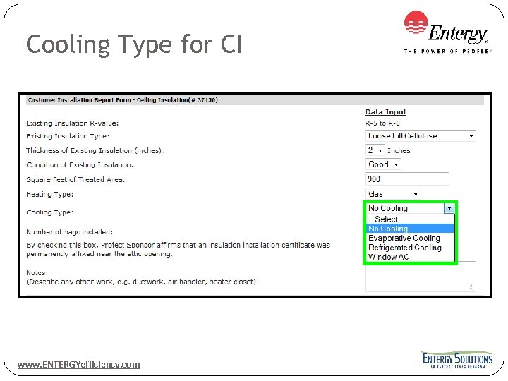 Cooling Type for CI www. ENTERGYefficiency. com 