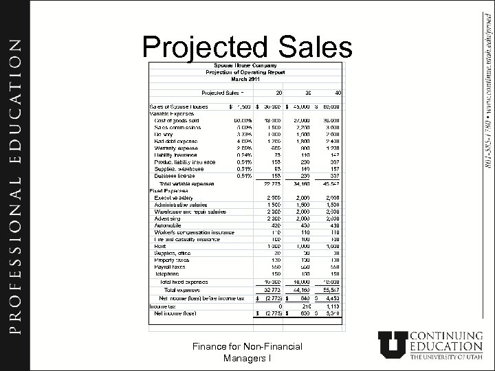Projected Sales Finance for Non-Financial Managers I 