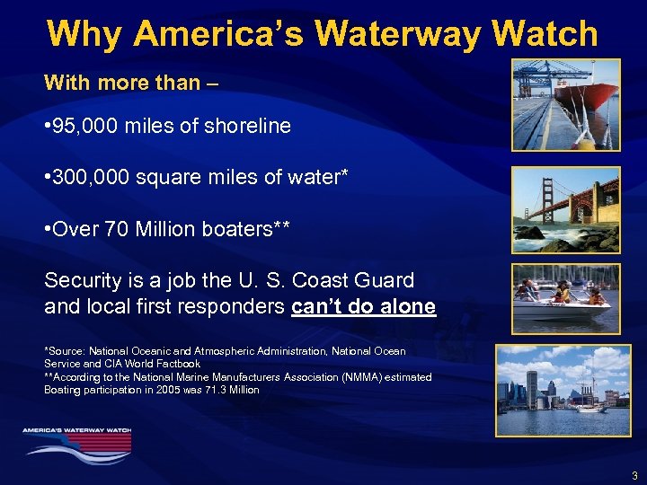 Why America’s Waterway Watch With more than – • 95, 000 miles of shoreline