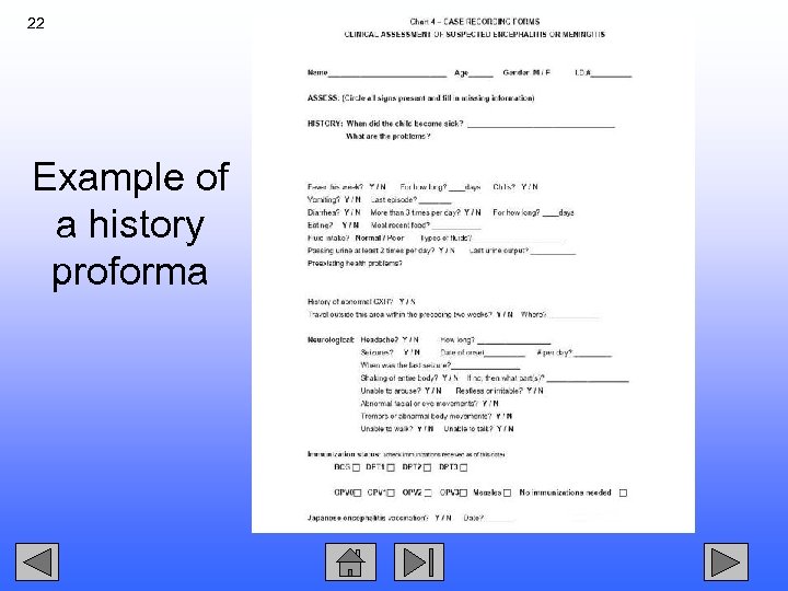22 Example of a history proforma 