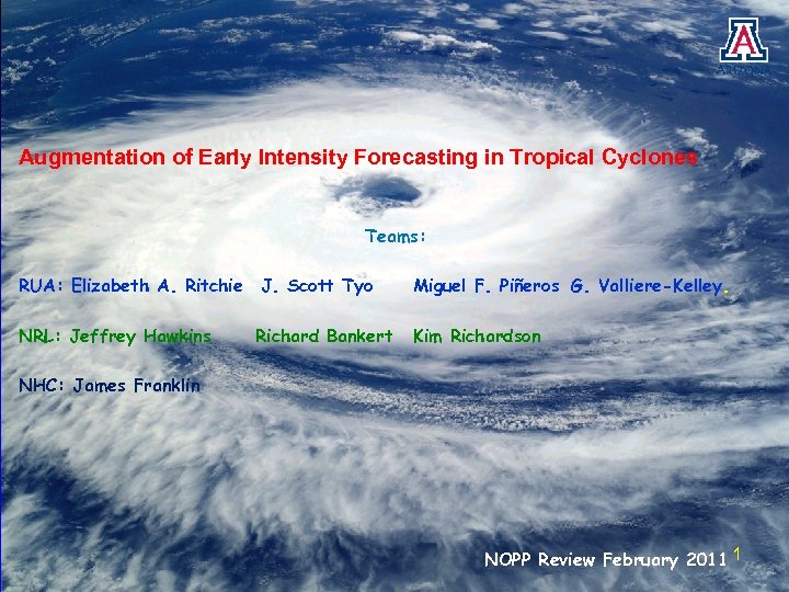 Augmentation of Early Intensity Forecasting in Tropical Cyclones Teams: RUA: Elizabeth A. Ritchie J.
