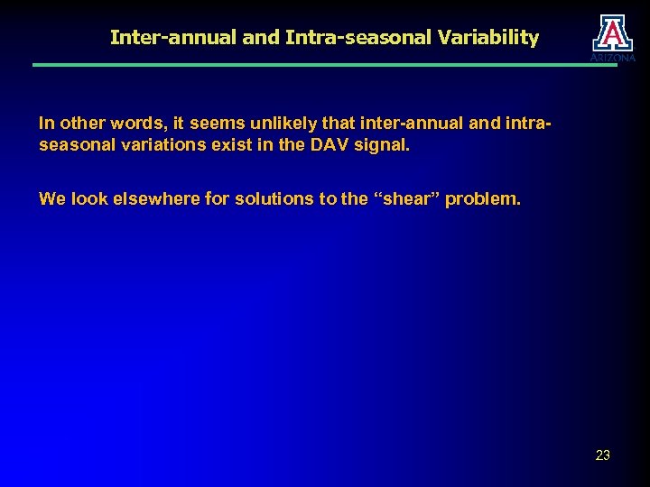 Inter-annual and Intra-seasonal Variability In other words, it seems unlikely that inter-annual and intraseasonal