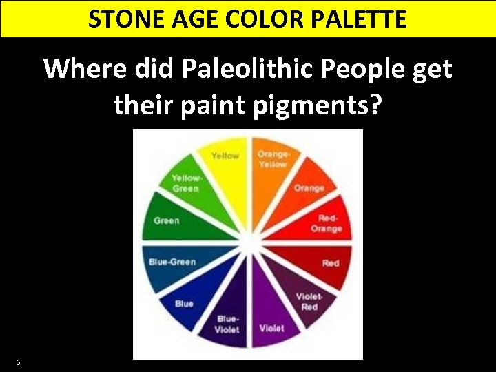 STONE AGE COLOR PALETTE Where did Paleolithic People get their paint pigments? 6 
