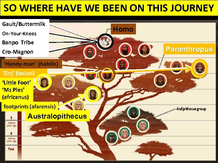 SO WHERE HAVE WE BEEN ON THIS JOURNEY Gault/Buttermilk On-Your-Knees Banpo Tribe Cro-Magnon ‘Zinj’