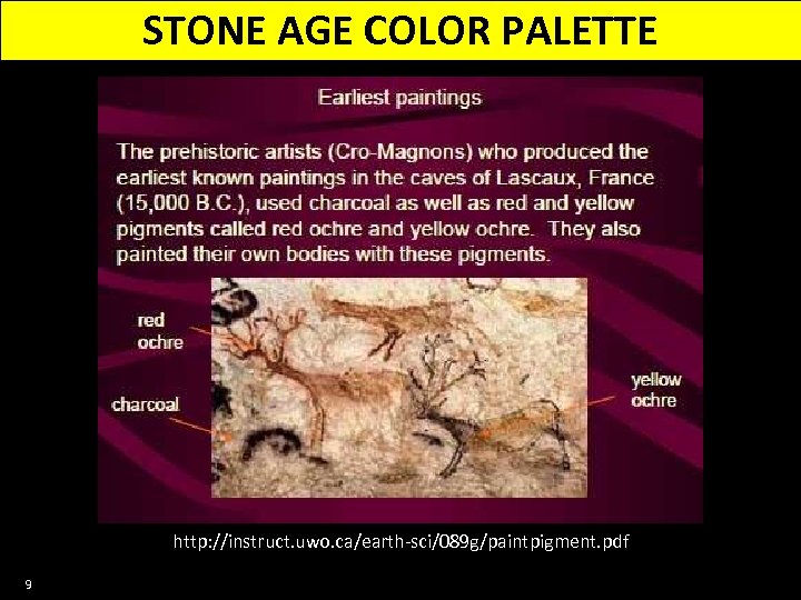 STONE AGE COLOR PALETTE http: //instruct. uwo. ca/earth-sci/089 g/paintpigment. pdf 9 