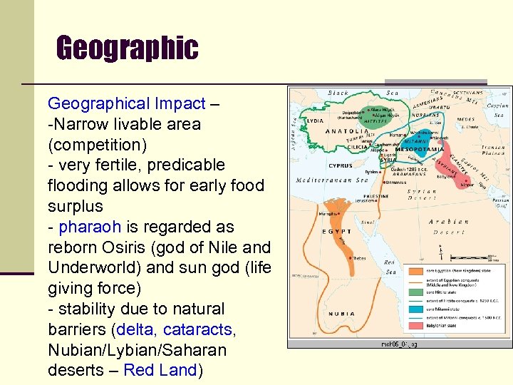 Geographical Impact – -Narrow livable area (competition) - very fertile, predicable flooding allows for
