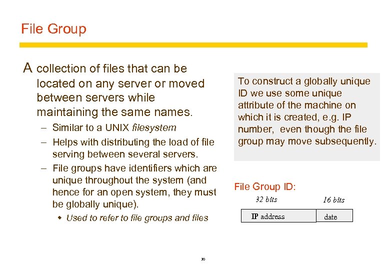 File Group A collection of files that can be located on any server or