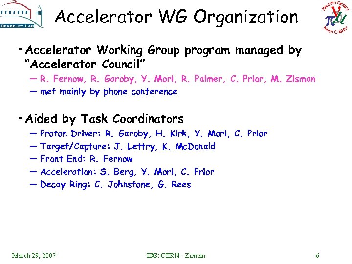 Accelerator WG Organization • Accelerator Working Group program managed by “Accelerator Council” — R.