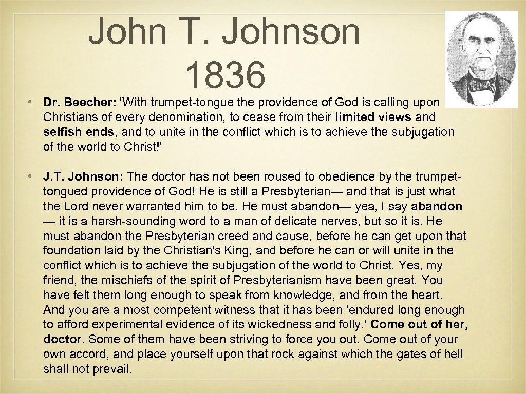 John T. Johnson 1836 • Dr. Beecher: 'With trumpet-tongue the providence of God is