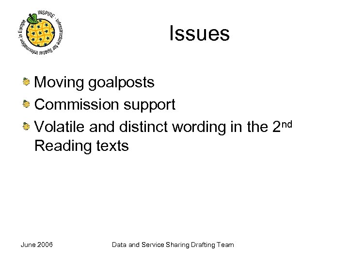 Issues Moving goalposts Commission support Volatile and distinct wording in the 2 nd Reading