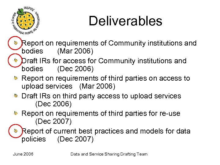 Deliverables Report on requirements of Community institutions and bodies (Mar 2006) Draft IRs for