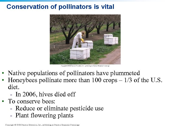 Conservation of pollinators is vital • Native populations of pollinators have plummeted • Honeybees