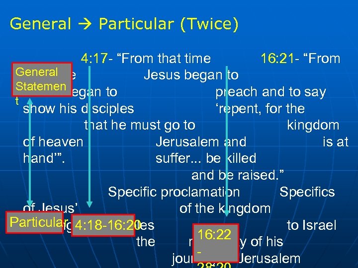 General Particular (Twice) 4: 17 - “From that time 16: 21 - “From General