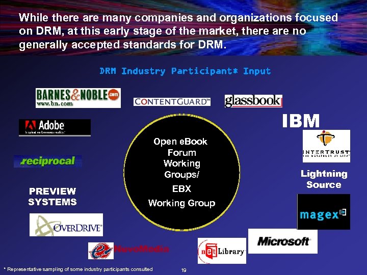 While there are many companies and organizations focused on DRM, at this early stage