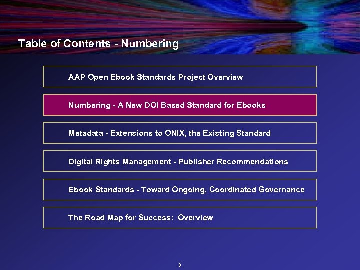 Table of Contents - Numbering AAP Open Ebook Standards Project Overview Numbering - A