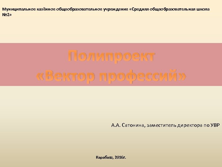 Муниципальное казённое общеобразовательное учреждение «Средняя общеобразовательная школа № 2» Полипроект «Вектор профессий» А. А.