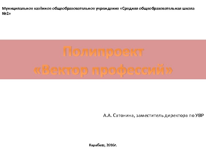 Муниципальное казённое общеобразовательное учреждение «Средняя общеобразовательная школа № 2» Полипроект «Вектор профессий» А. А.