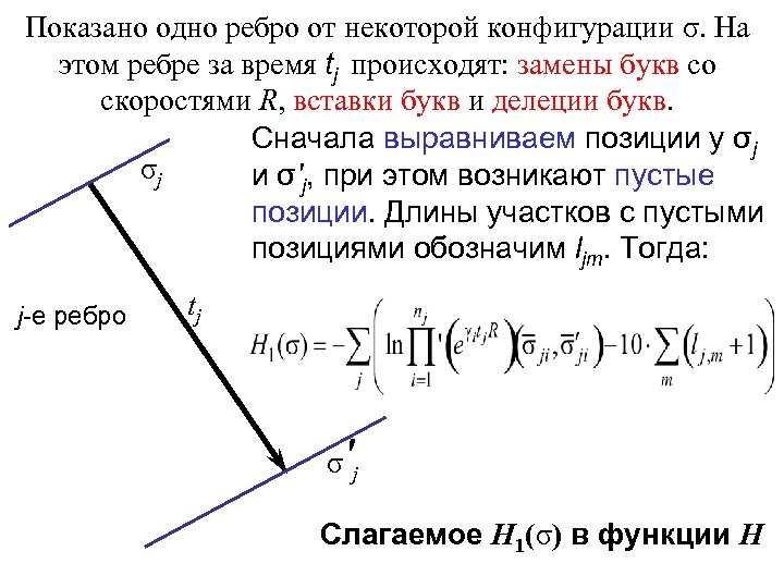 Показано одно ребро от некоторой конфигурации σ. На этом ребре за время tj происходят: