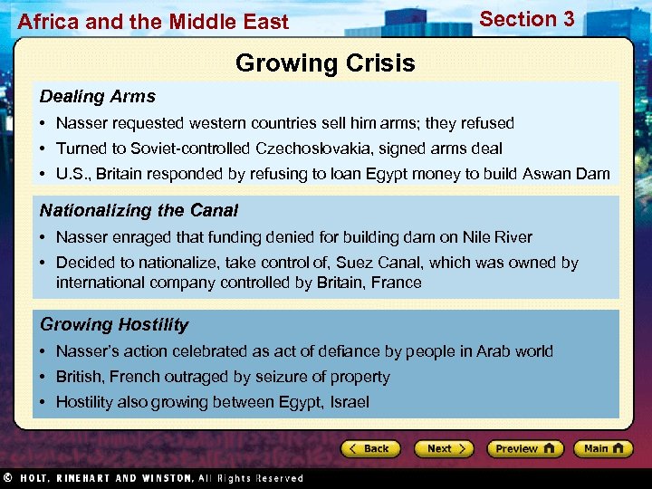 Africa and the Middle East Section 3 Growing Crisis Dealing Arms • Nasser requested