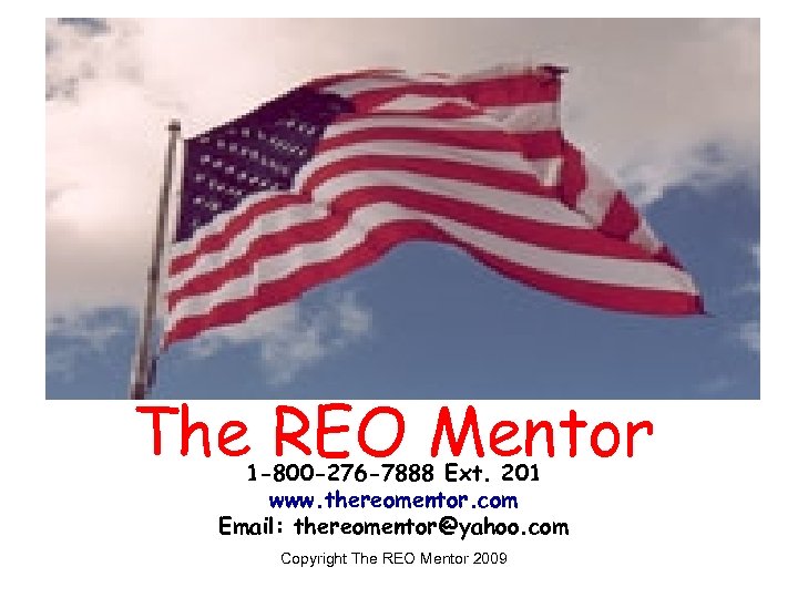 The REO Mentor 1 -800 -276 -7888 Ext. 201 www. thereomentor. com Email: thereomentor@yahoo.