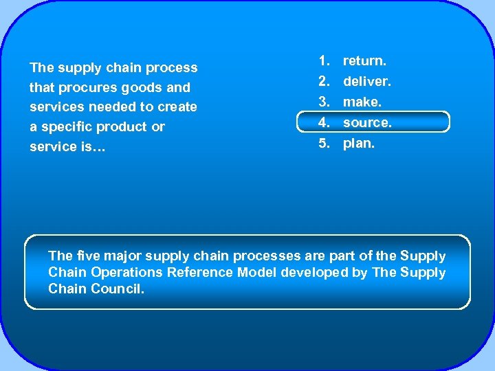 The supply chain process that procures goods and services needed to create a specific