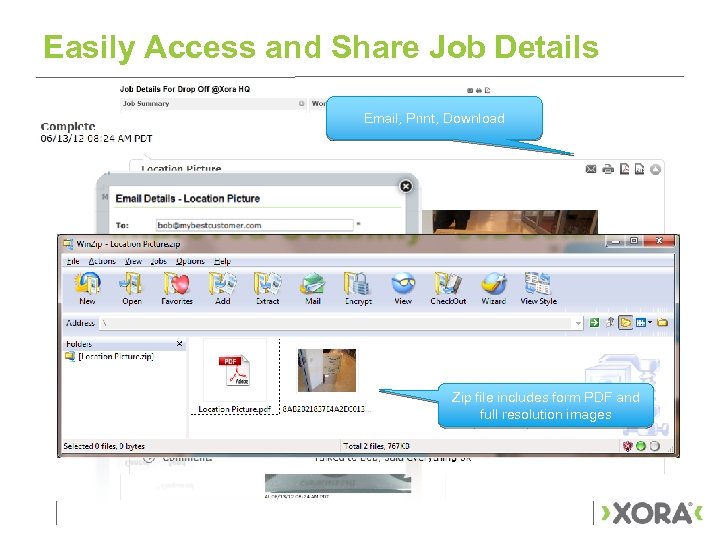 Easily Access and Share Job Details Email, Print, Download Zip file includes form PDF