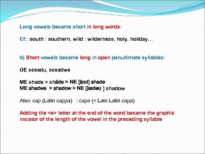 Long vowels became short in long words: Cf. : southern, wild : wilderness, holy,