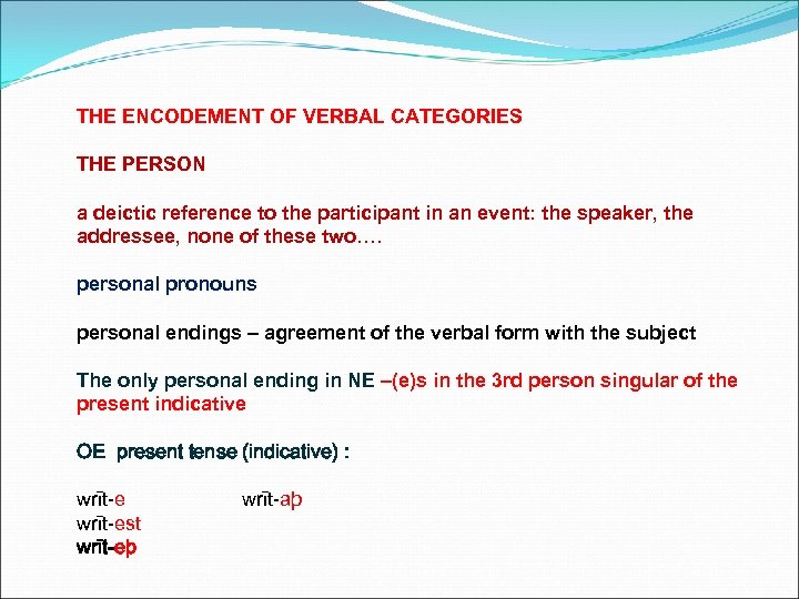 THE ENCODEMENT OF VERBAL CATEGORIES THE PERSON a deictic reference to the participant in