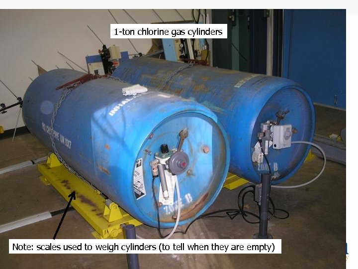 1 -ton chlorine gas cylinders Note: scales used to weigh cylinders (to tell when